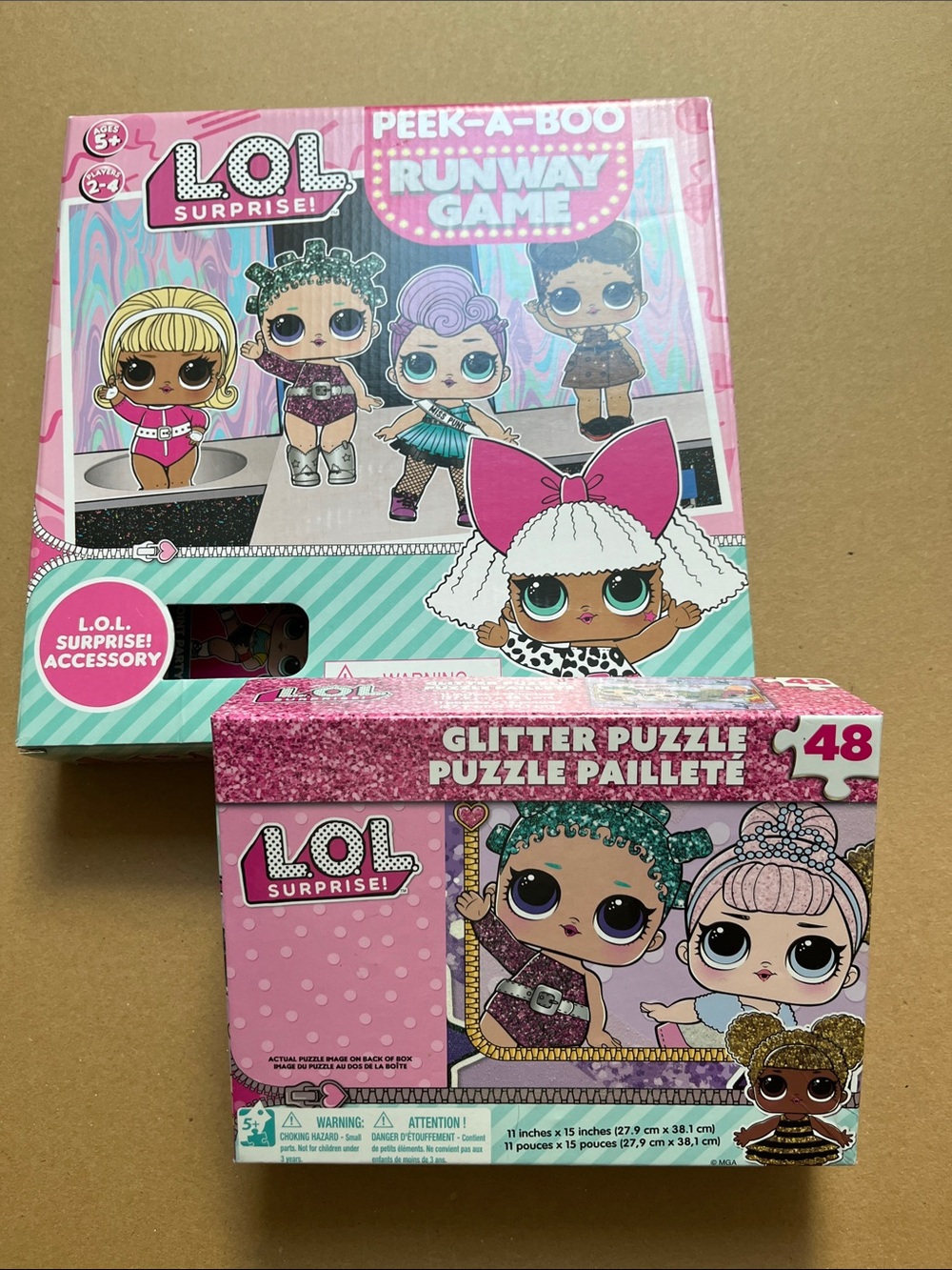 L.O.L. Surprise Peek-A-Boo Runway Game + 11” x 15” puzzle (48 pc)